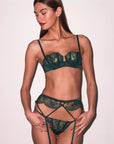 Rose Logo Embroidery Thong in Evergreen