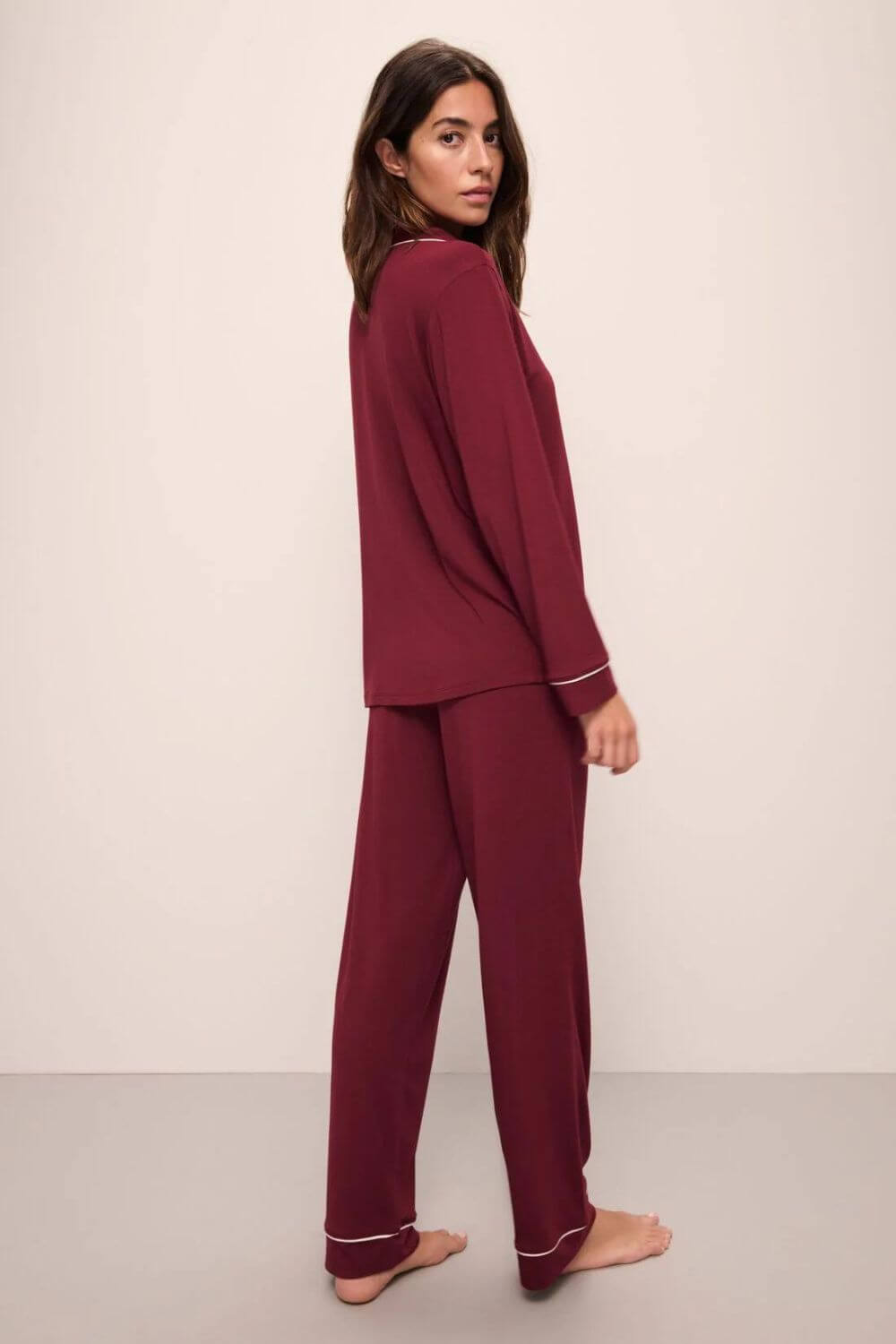 Gisele Long PJ Set in Cabernet/Ivory