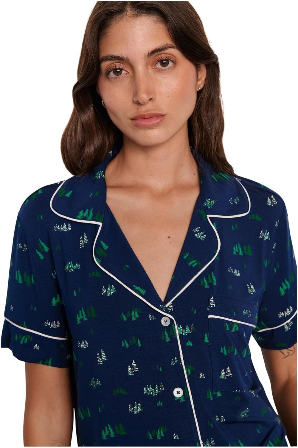 Gisele Printed Relaxed Short PJ Set in Forest Pine Navy/Ivory