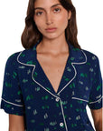 Gisele Printed Relaxed Short PJ Set in Forest Pine Navy/Ivory