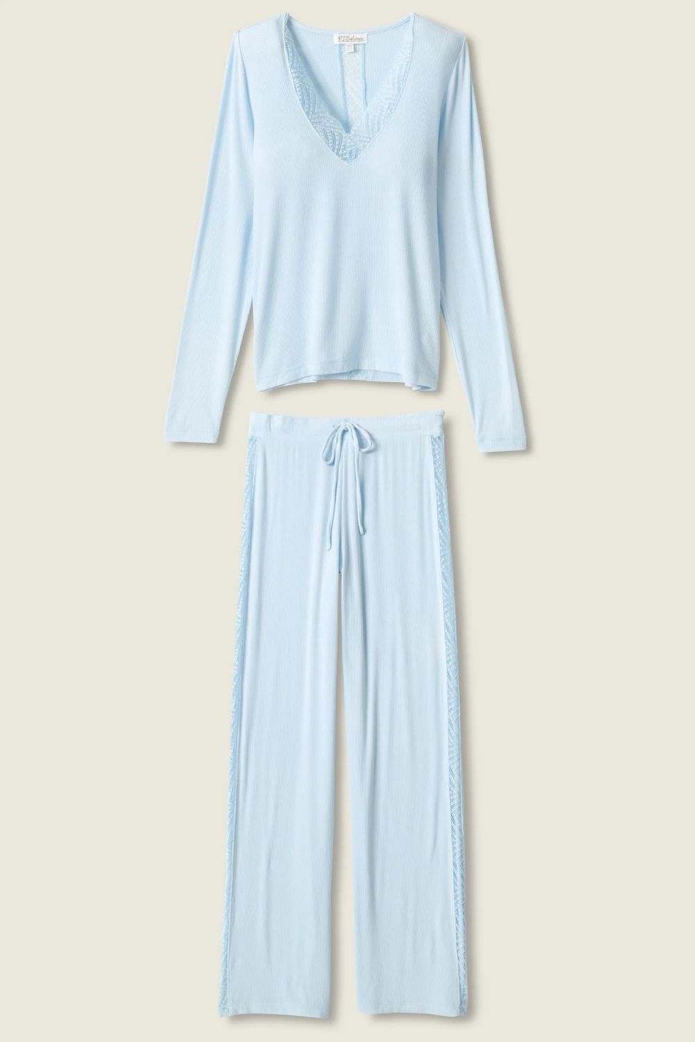 Long Sleeve Lacey PJ Set in Blue Haze