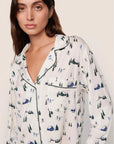 Gisele Printed Long PJ Set in Ski Chalet Ivory/Pine