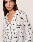 Gisele Printed Long PJ Set in Ski Chalet Ivory/Pine
