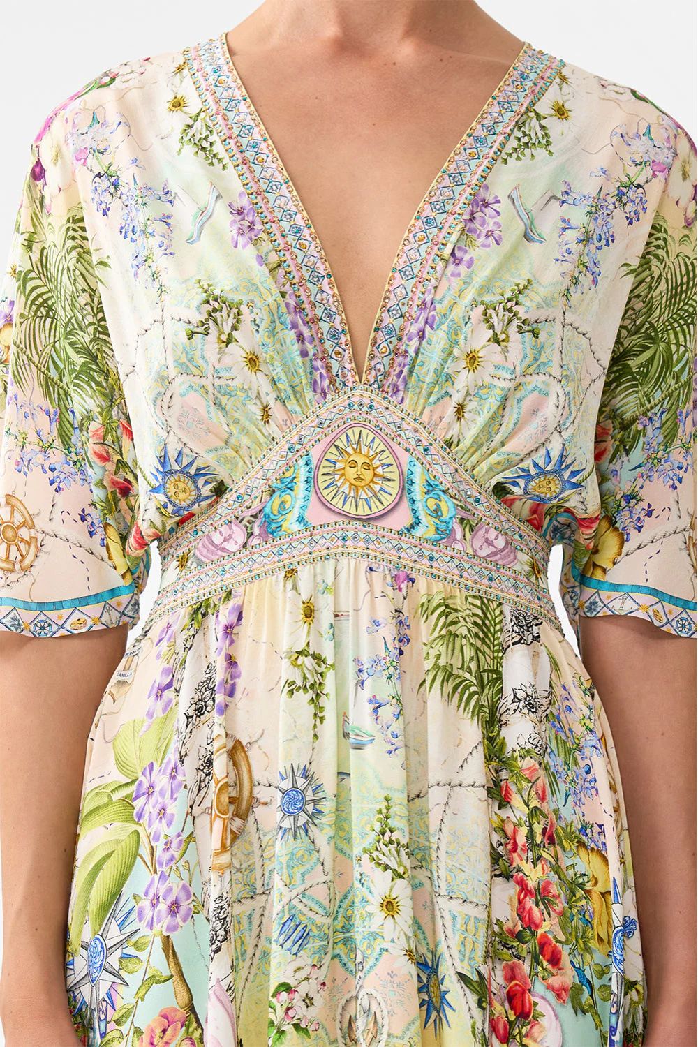 Waisted Dress with Hem Ruffle in Just Coasting
