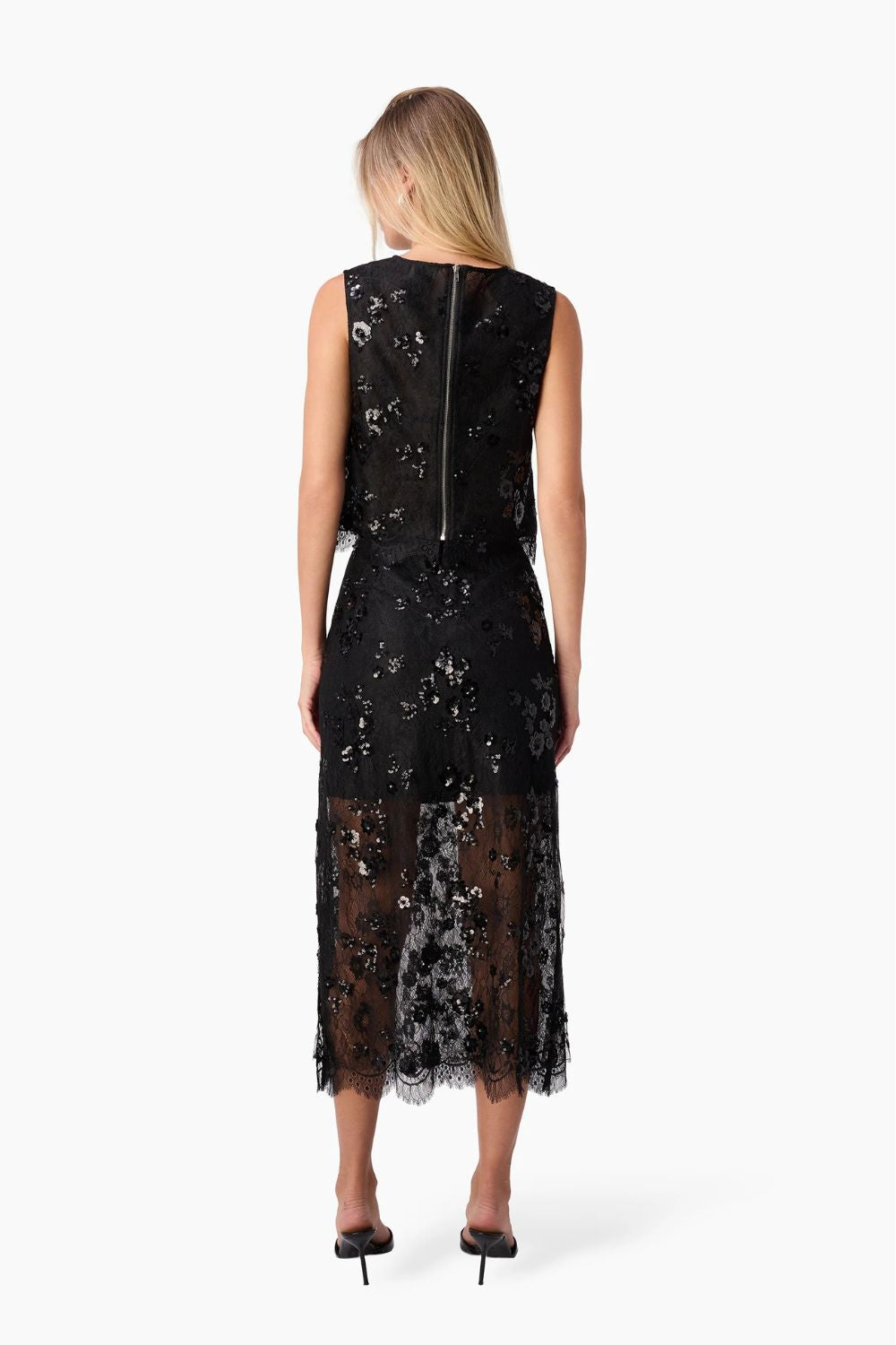 Aracely Sequin Lace Top in Black