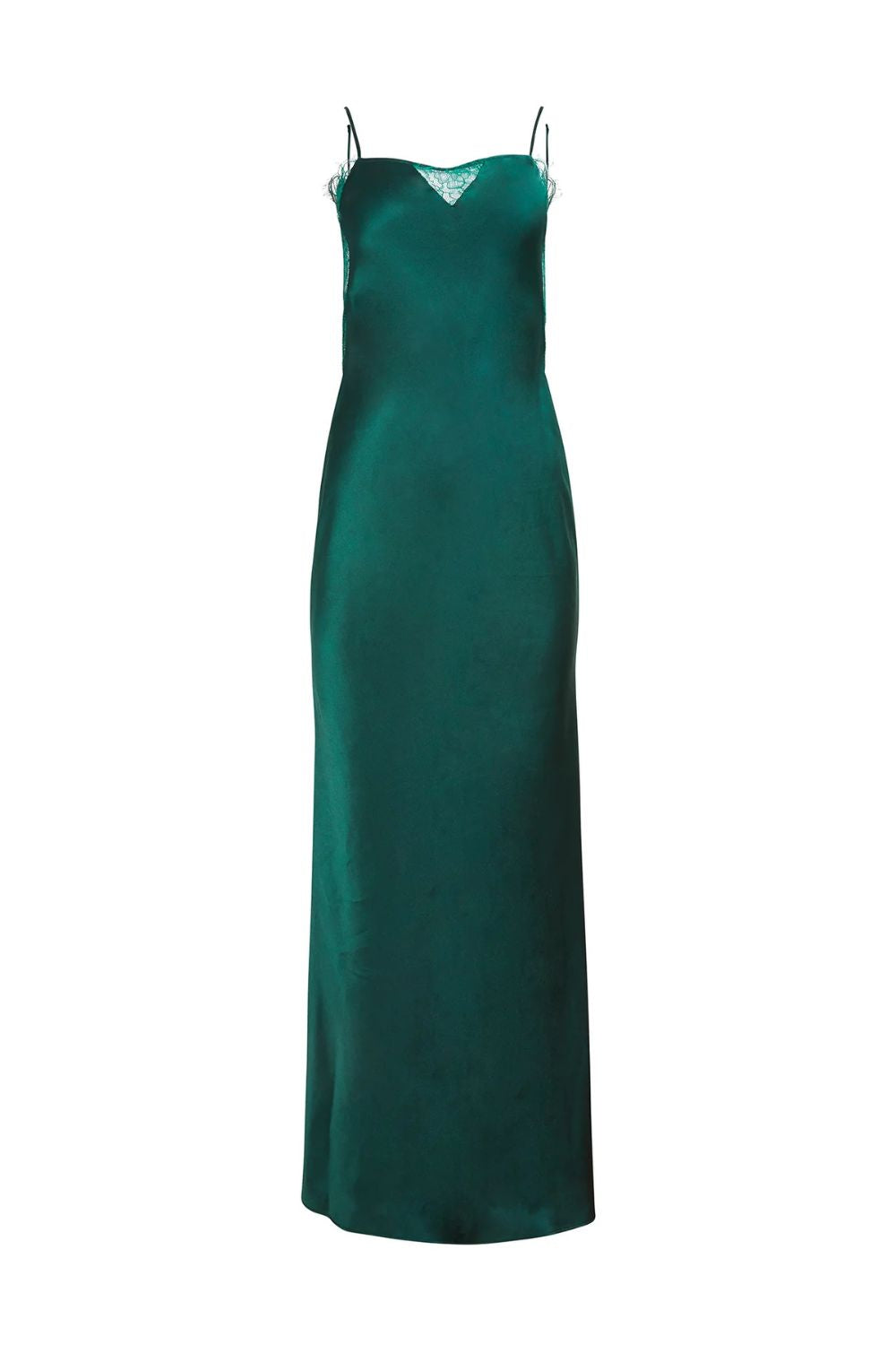 Lace Long Slip Dress in Evergreen