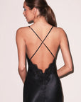 Open Back Midi Dress w/Lace in Black