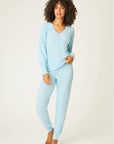 Textured Long Pajama Set in Light Sky