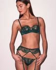 Rose Logo Embroidery Balconette Bra in Evergreen