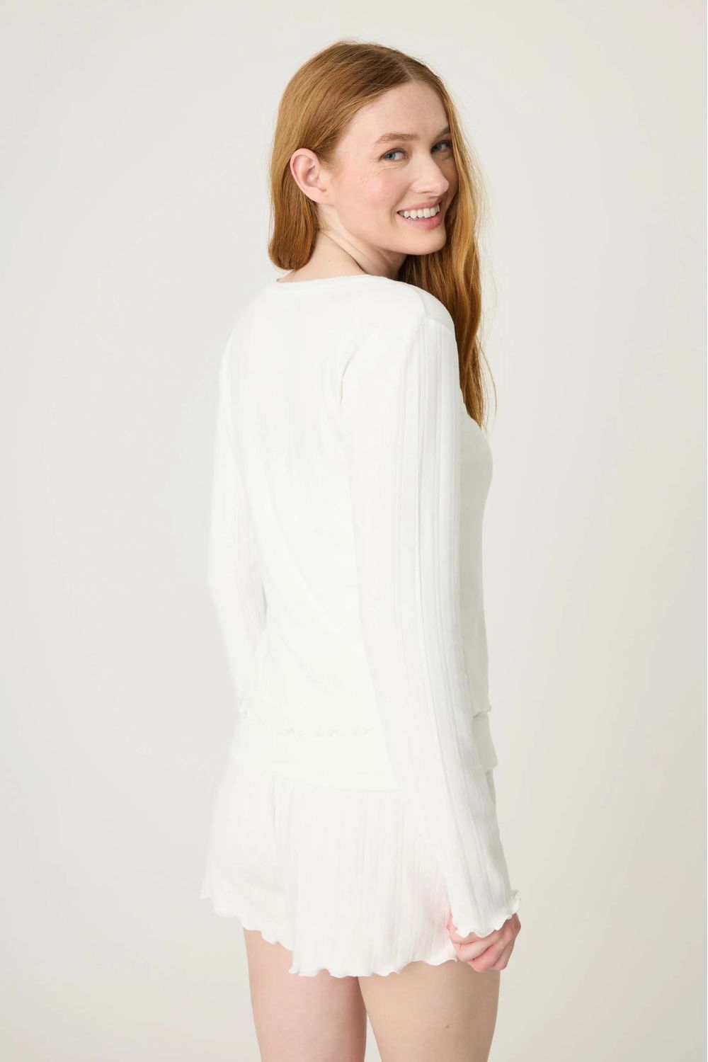 Pointelle Long PJ Set in Ivory
