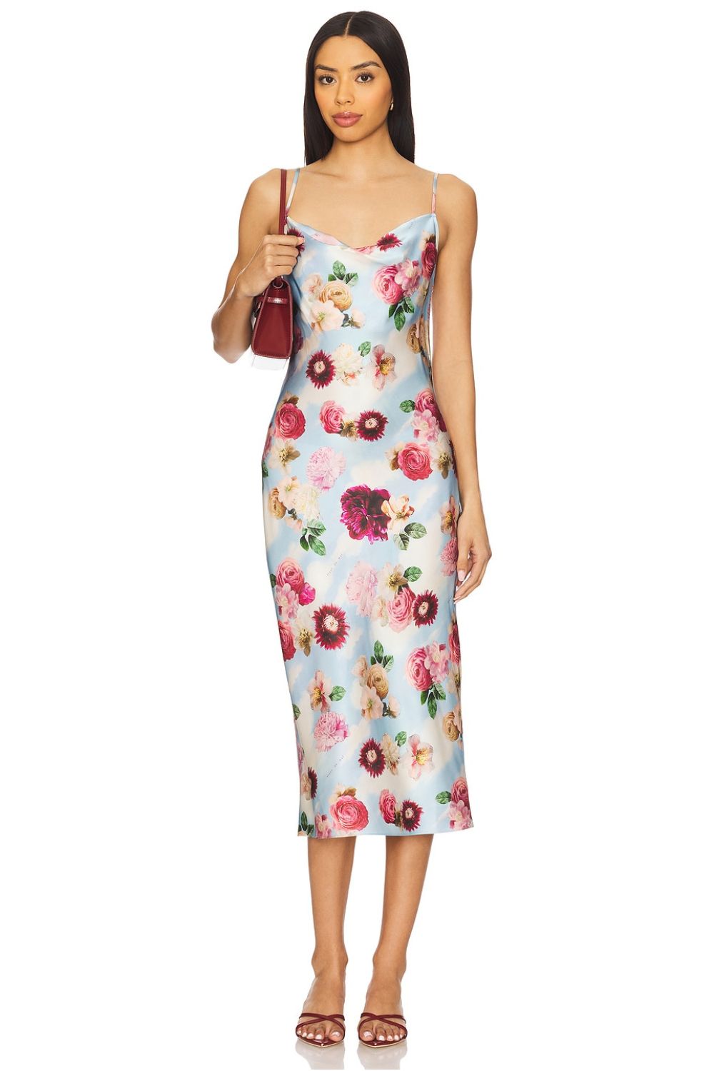 Cowl Neck Midi Slip Dress in Dreamy Floral