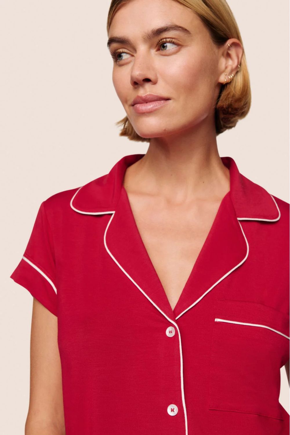 Gisele Shortie PJ Set in Holly Red/Ivory