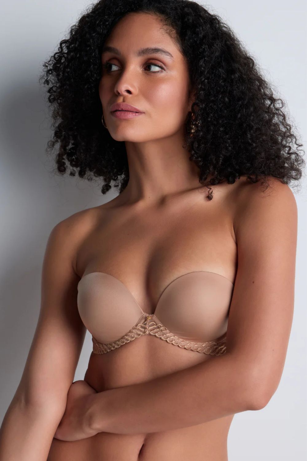 Plunging Bandeau Bra in Sand