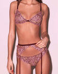 Lurex and Lace Lily Embroidery Demi Bra in Amarena