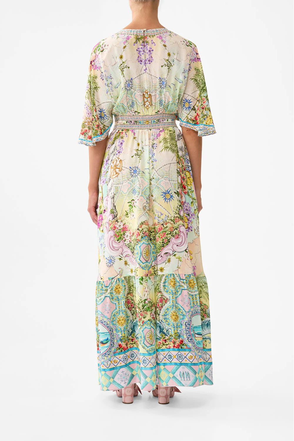 Waisted Dress with Hem Ruffle in Just Coasting