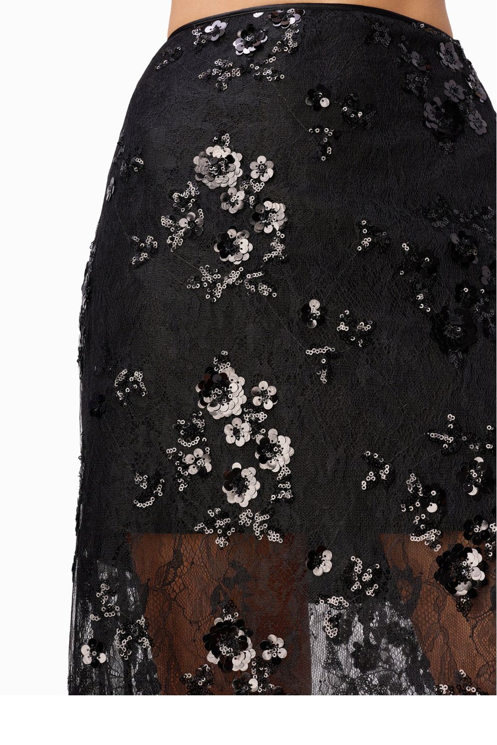 Aylin Sequin Lace Skirt in Black