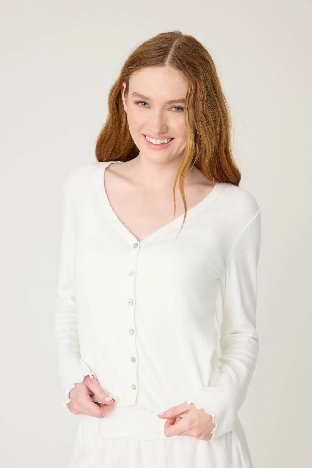 Pointelle Long PJ Set in Ivory