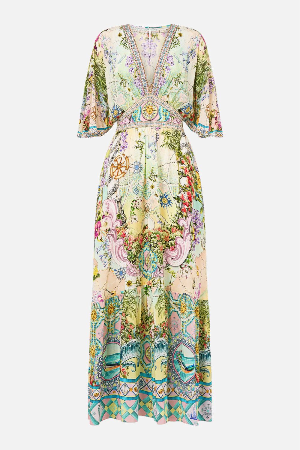 Waisted Dress with Hem Ruffle in Just Coasting