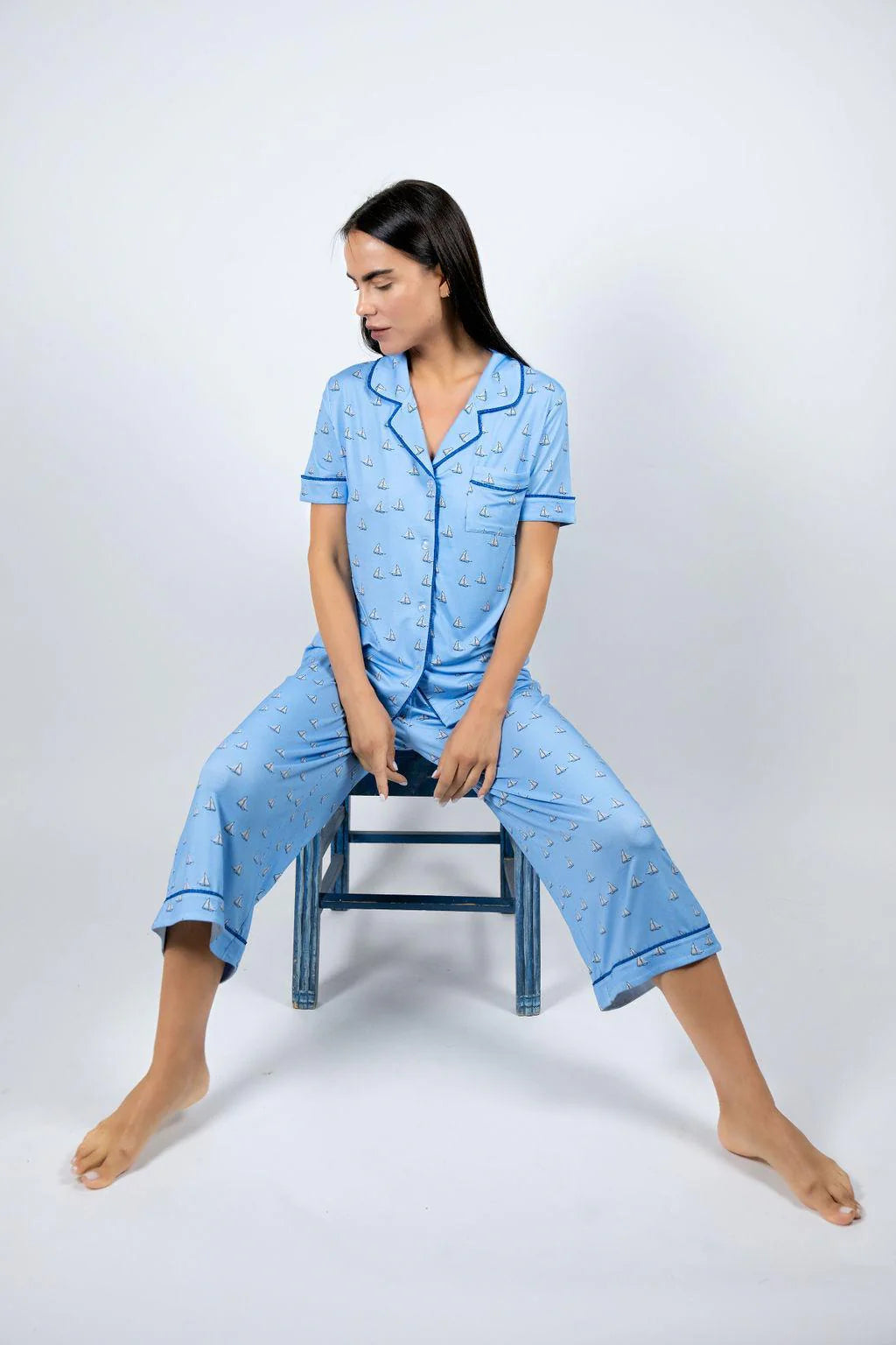 Jolene Cropped Pajama Set in Antigua
