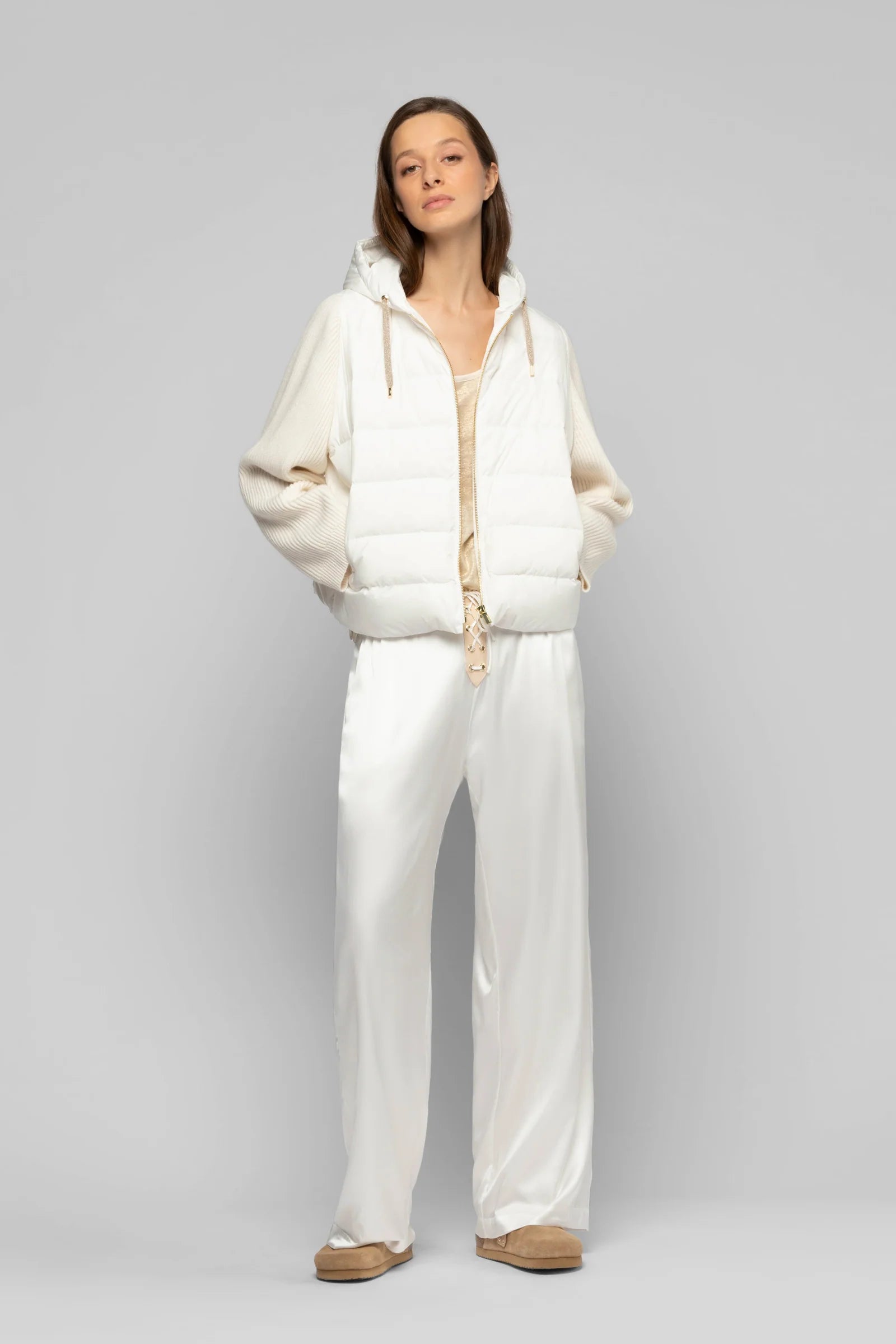 Lightweight Quilted Jacket with Hood in White