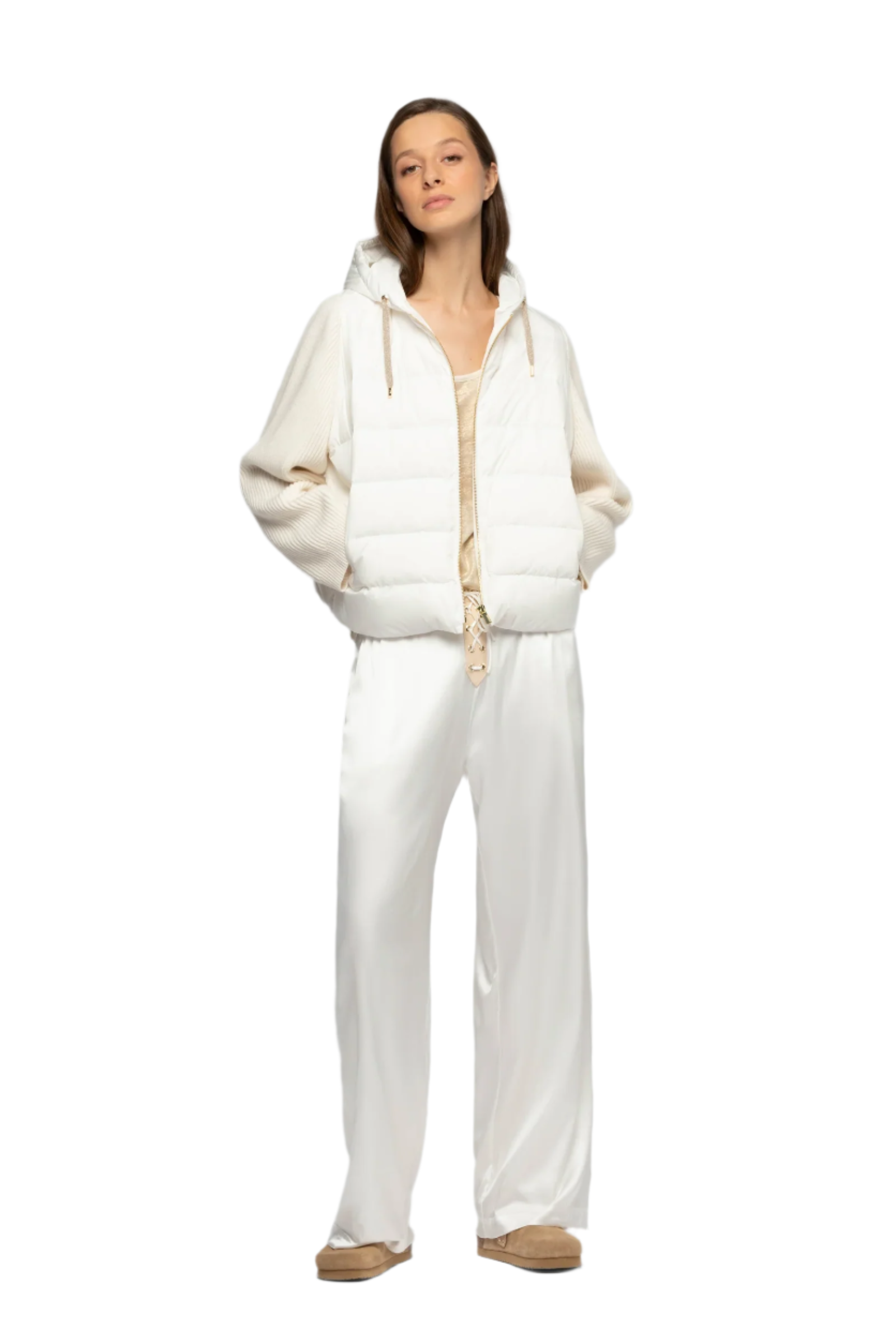 Lightweight Quilted Jacket with Hood in White