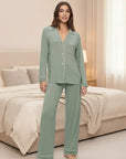 Gisele Long PJ Set in Smokey Olive/Ivory
