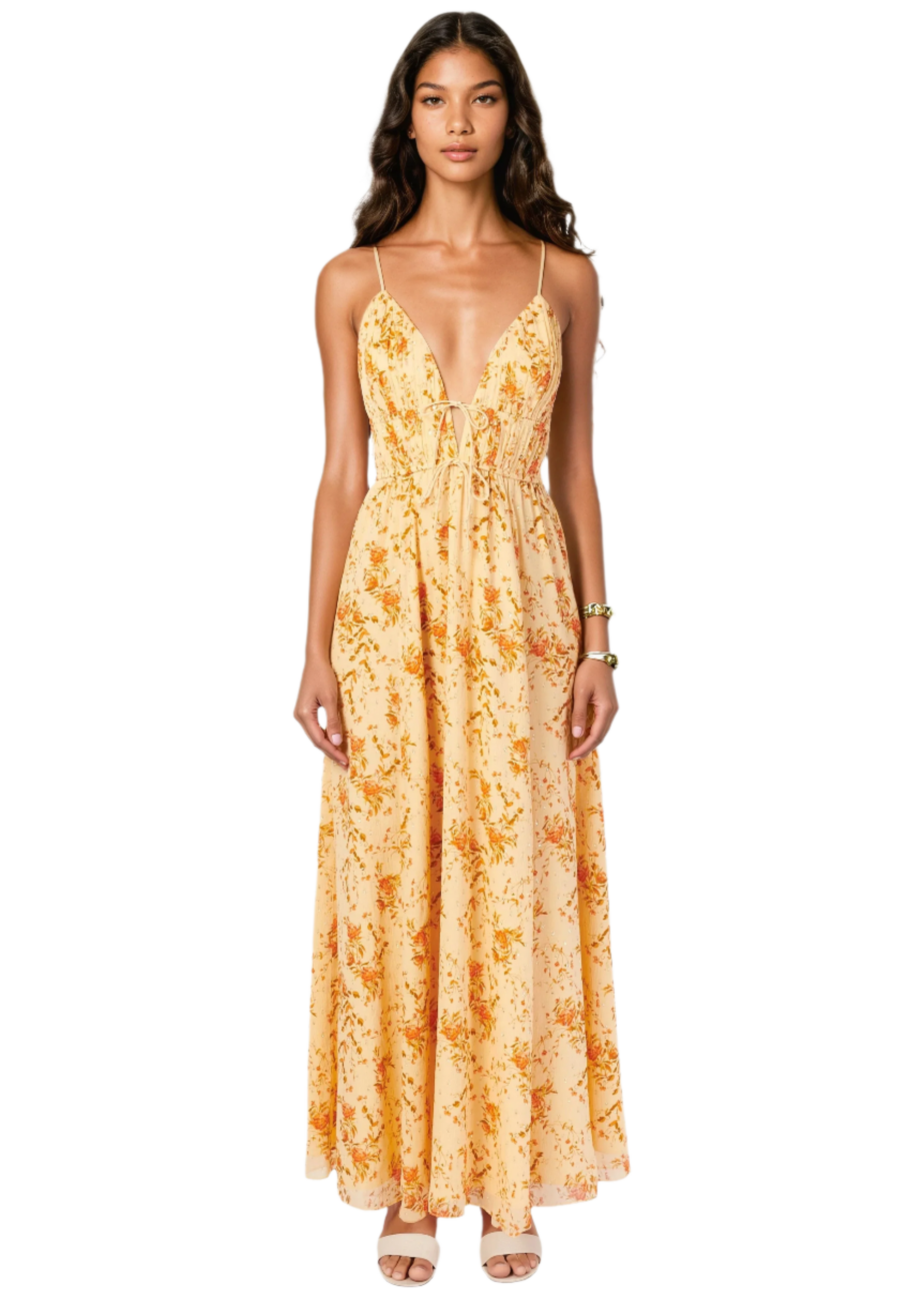 Dorinda Crinkle Chiffon Dress in Golden Hour