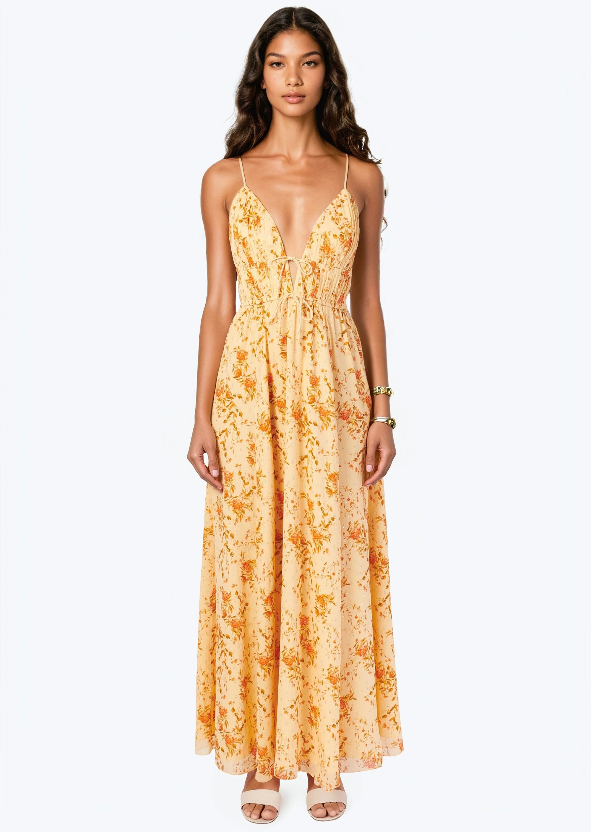 Dorinda Crinkle Chiffon Dress in Golden Hour