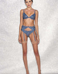 Denim Lily Embroidery Garter Belt