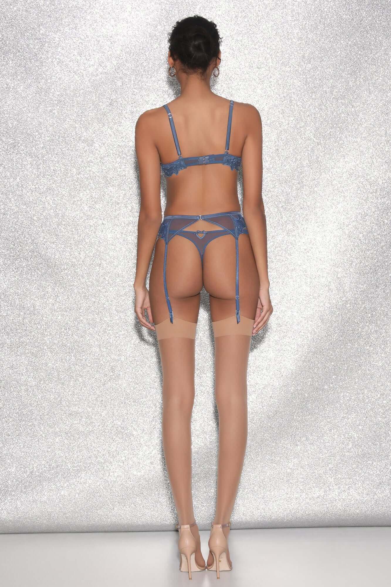 Denim Lily Embroidery Garter Belt