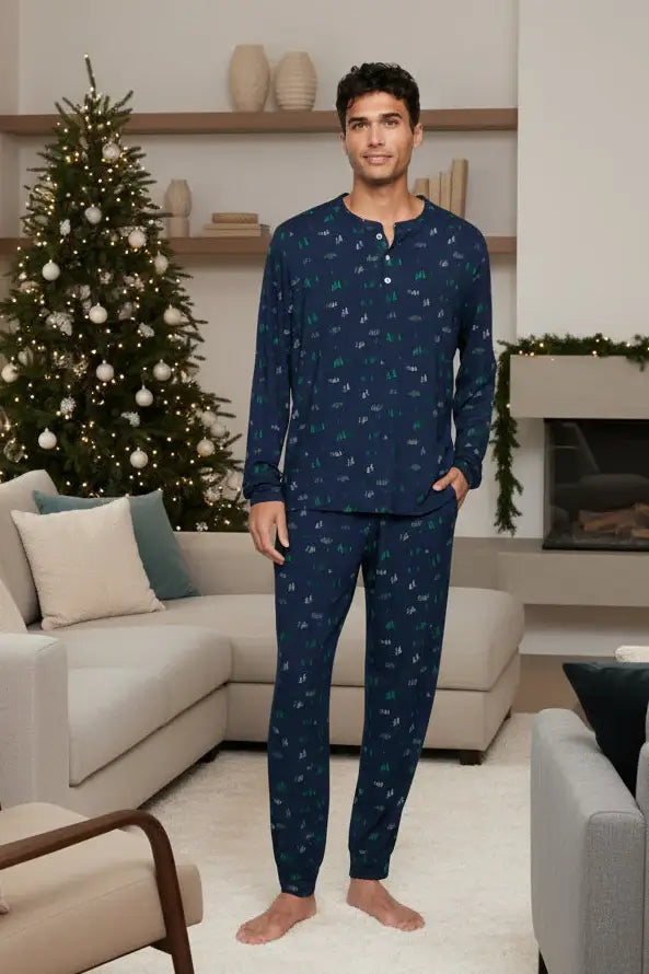Title: Henry Men's Long PJ Set in Forest Pine Navy by Eberjey
