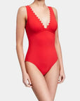 Ines V-Neck One-Piece in Cherry