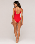Smart V-Neck One Piece 209-570 in Cherry