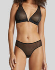 Mesh Plunge Underwire Bra in Black