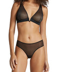 Mesh Plunge Underwire Bra in Black