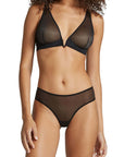 Mesh Plunge Underwire Bra in Black