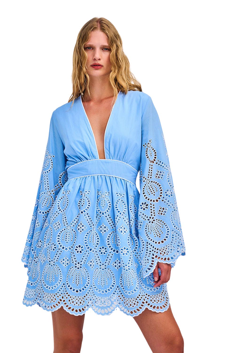 Lace Long Sleeve Mini Dress Blue