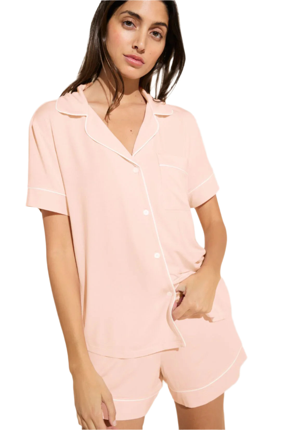 Gisele Relaxed Short PJ Set in Velvet Pink/Ivory