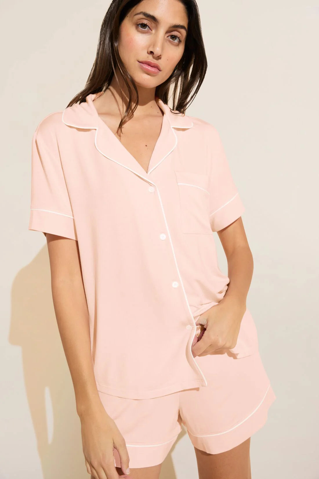 Gisele Relaxed Short PJ Set in Velvet Pink/Ivory