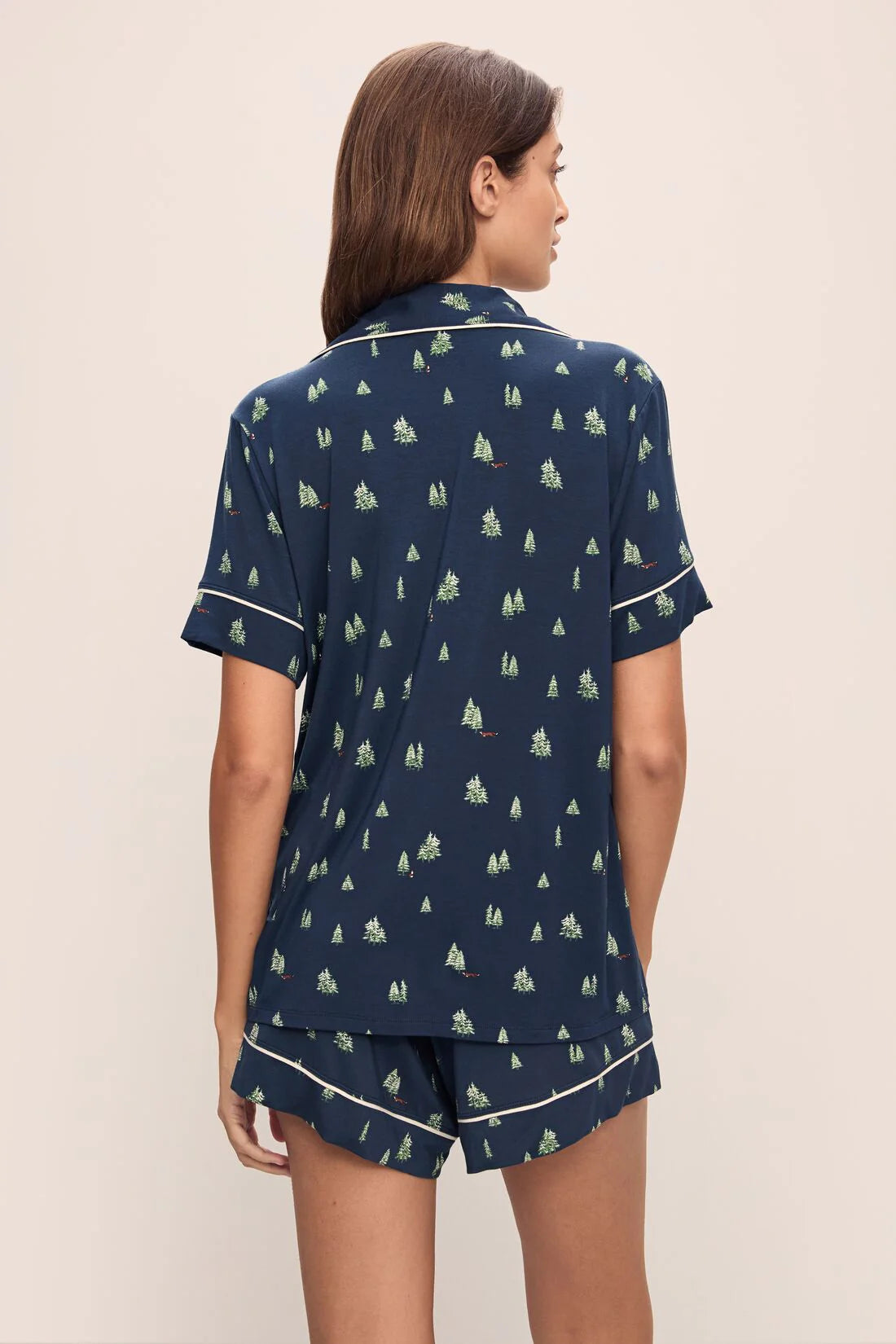 Gisele Printed Relaxed Short PJ Set in Forest Pine Navy/Ivory