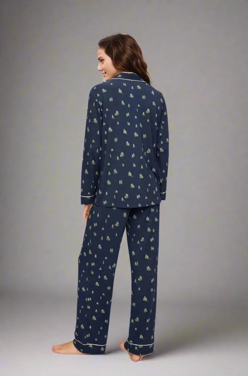 Gisele Printed Long PJ Set in Woodland Pine