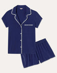 Frida Whip Stitch Short PJ Set in Navy/Ivory