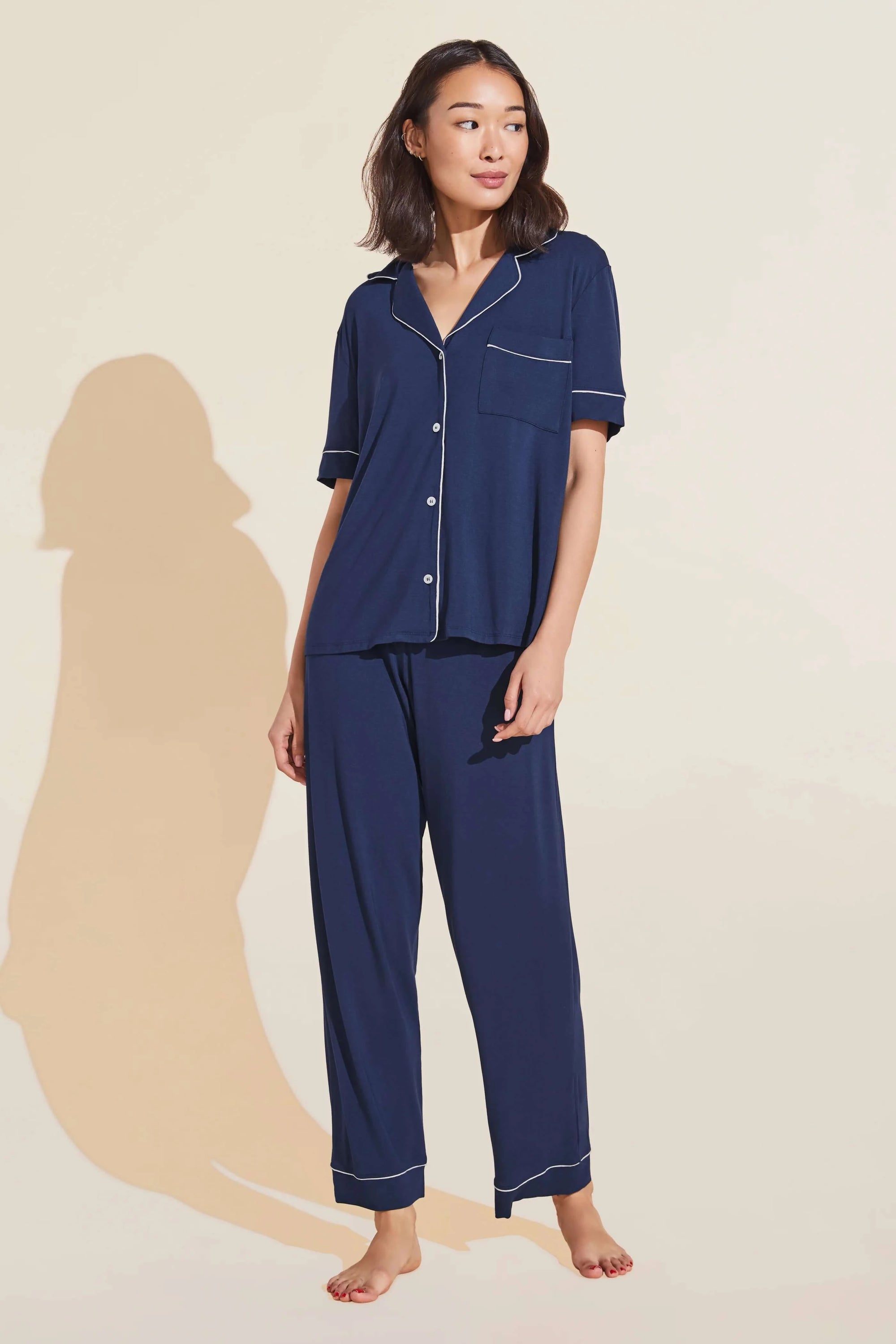 Gisele Cropped PJ Set in Navy/Ivory