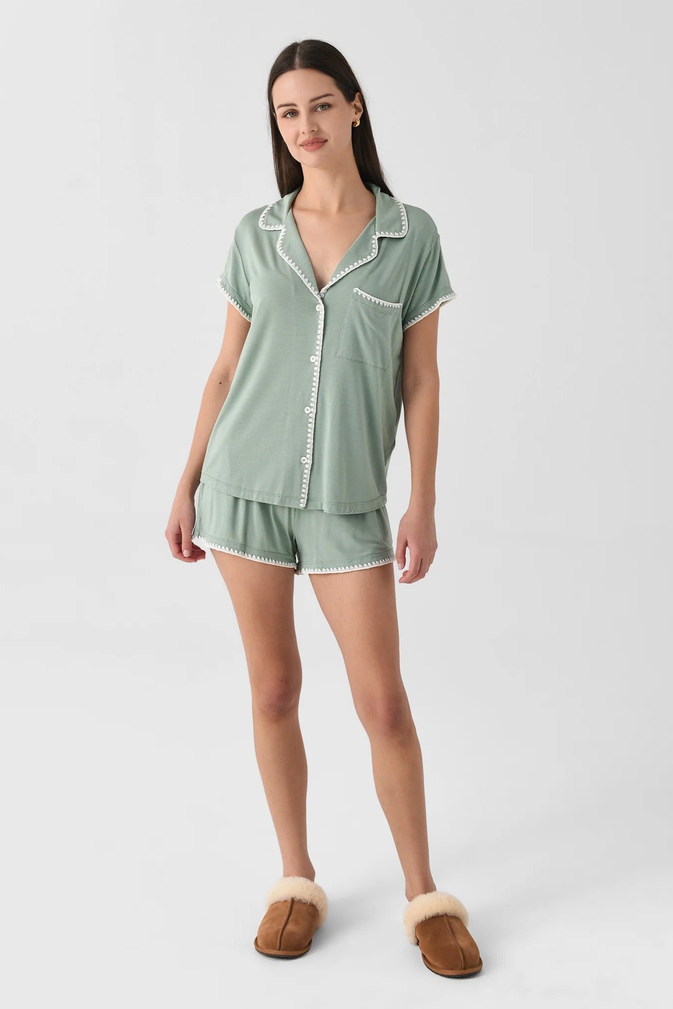 Frida Shortie PJ Set in Mint Cream/Ivory