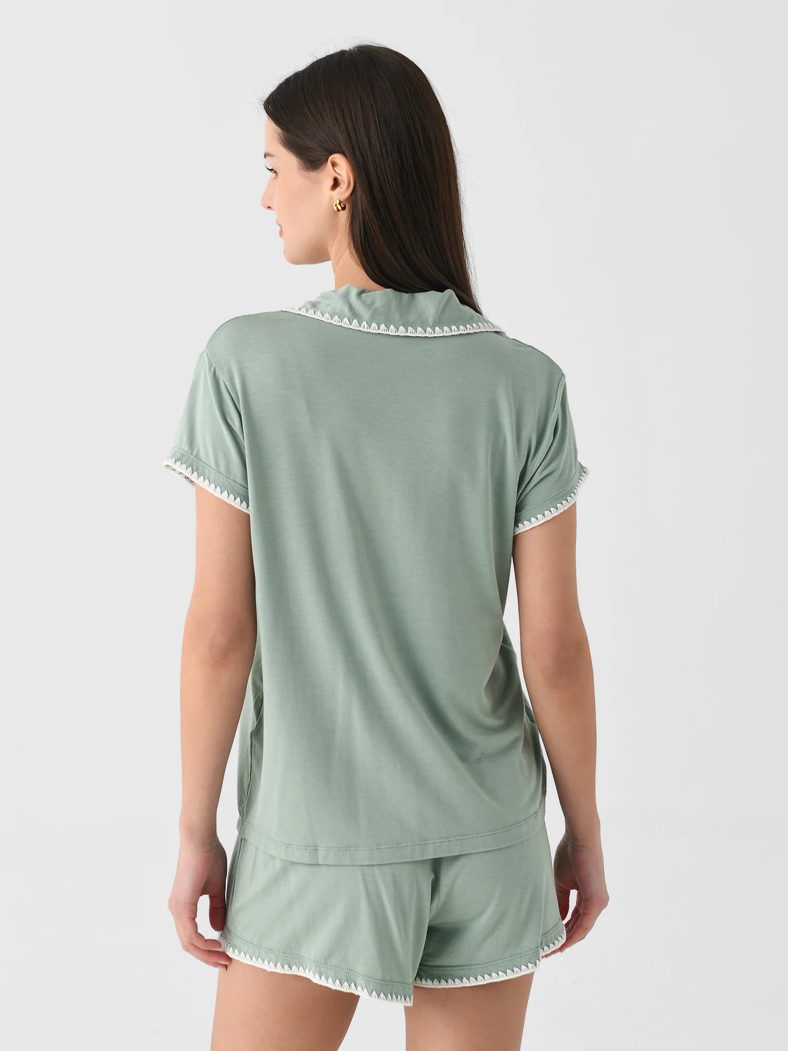 Frida Shortie PJ Set in Mint Cream/Ivory