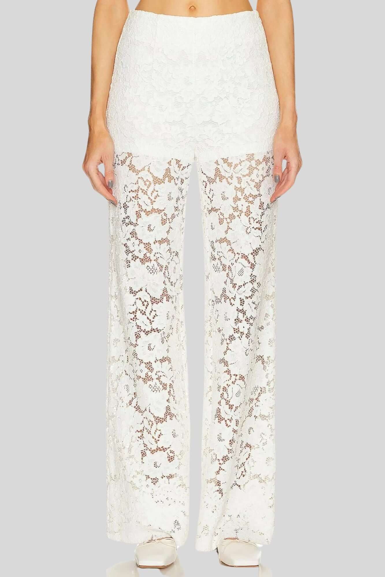 Sans Faff London Lace Flared Pants in White