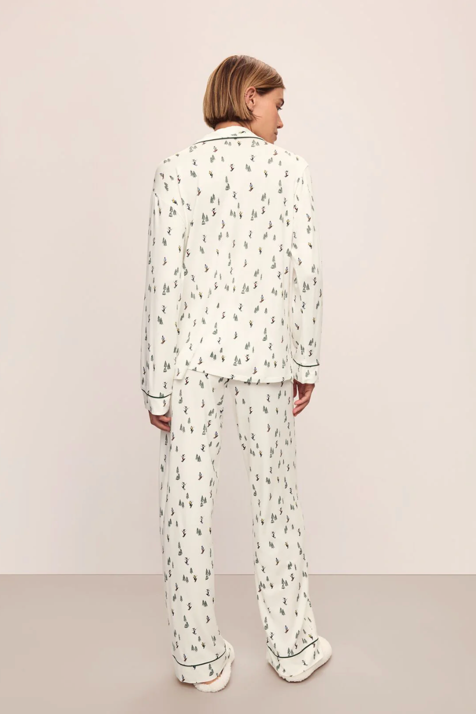 Gisele Printed Long PJ Set in Ski Chalet Ivory/Pine