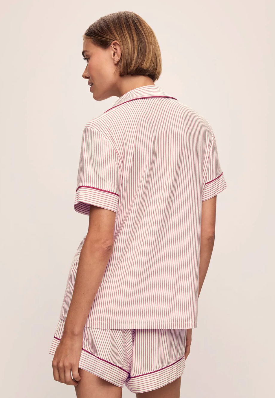 Gisele Printed Relaxed Short PJ Set in Duo Stripe Holly Red/Ivory