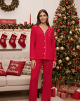 Gisele Long PJ Set in Holly Red/Ivory