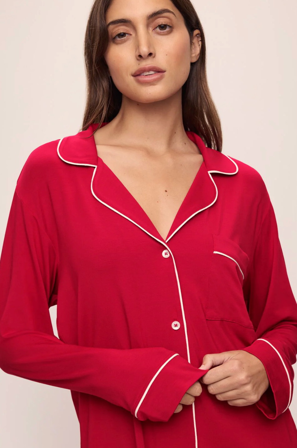 Gisele Long PJ Set in Holly Red/Ivory